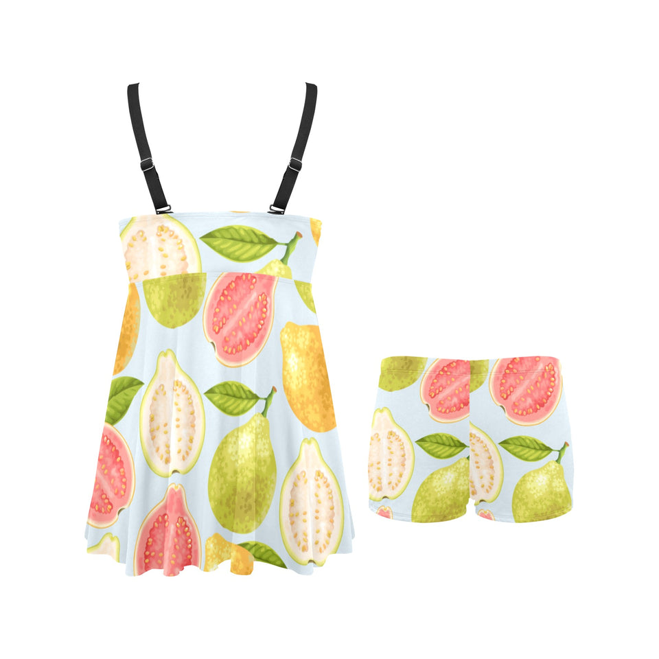 Guava design pattern Chest Sexy Pleated Two Piece Swim Dress