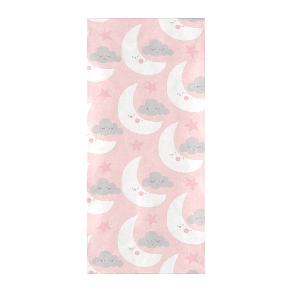 Cute moon cloud star pattern pink dot background Beach Towel
