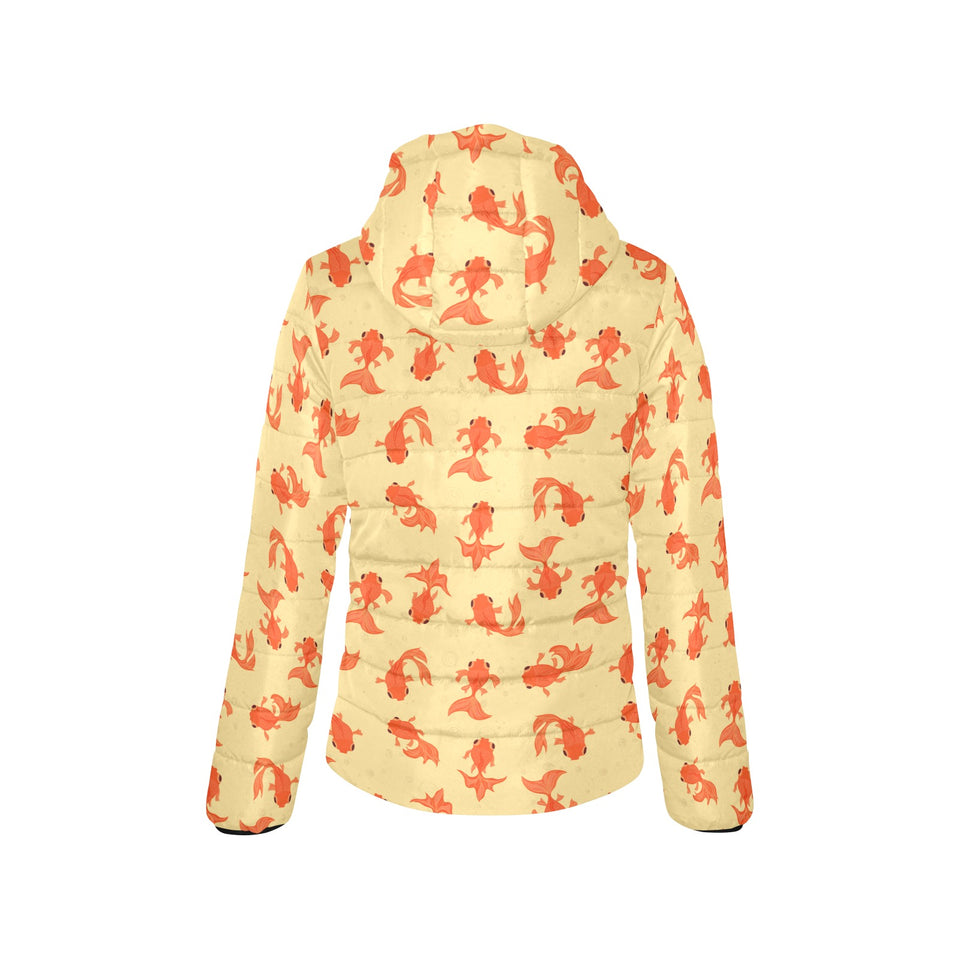 Goldfish Pattern Print Design 02 Women's Padded Hooded Jacket