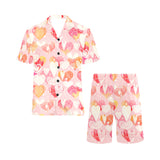 Hand drawn heart design pattern Men's V-Neck Short Pajama Set