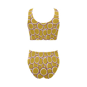 Passion fruits slice pattern Chest Bowknot High Waisted Bikini Swimsuit