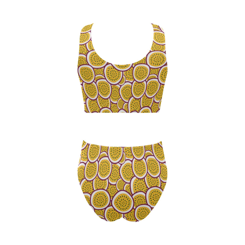 Passion fruits slice pattern Chest Bowknot High Waisted Bikini Swimsuit