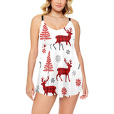 Deer tree snowflakes chrismas pattern Chest Sexy Pleated Two Piece Swim Dress