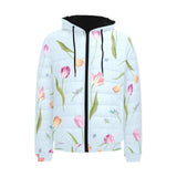 Watercolor Tulips pattern Men's Padded Hooded Jacket