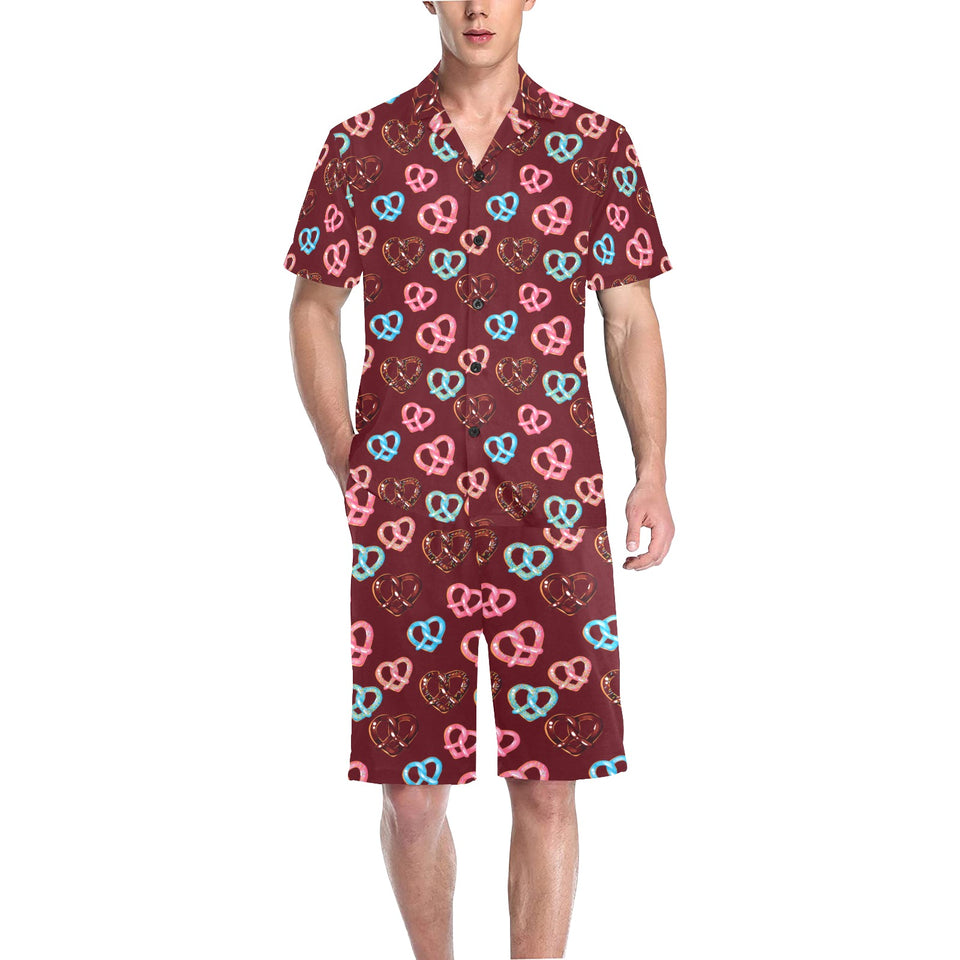 Pretzels Pattern Print Design 05 Men's V-Neck Short Pajama Set