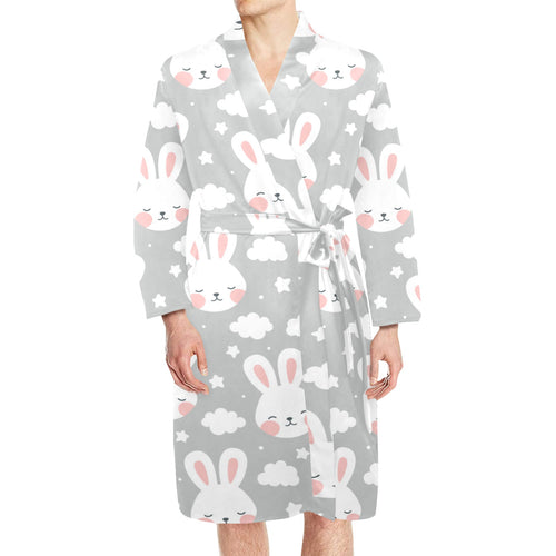 Rabbit cloud Pattern Men's Long Sleeve Belted Night Robe