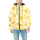 Saxophone cornet pattern yellow background Men's Padded Hooded Jacket