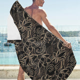 luxurious gold lotus waterlily black background Beach Towel