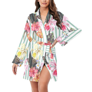 Colorful orchid flower pattern Women's Long Sleeve Belted Night Robe