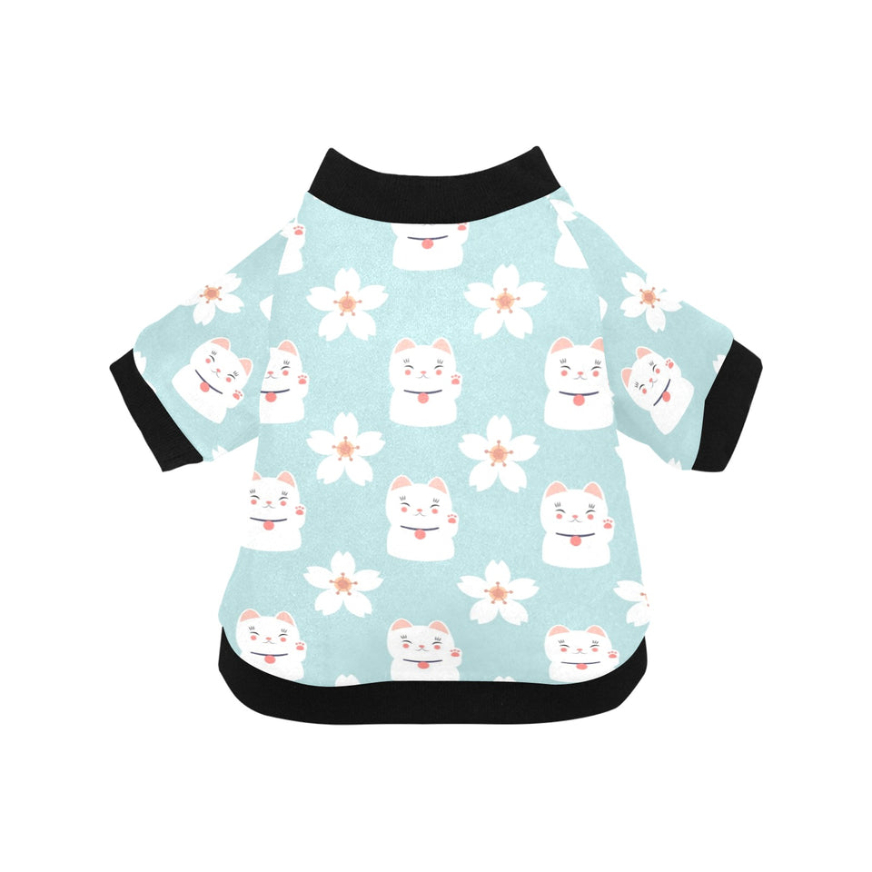 Maneki neko cat sakura All Over Print Pet Dog Round Neck Fuzzy Shirt