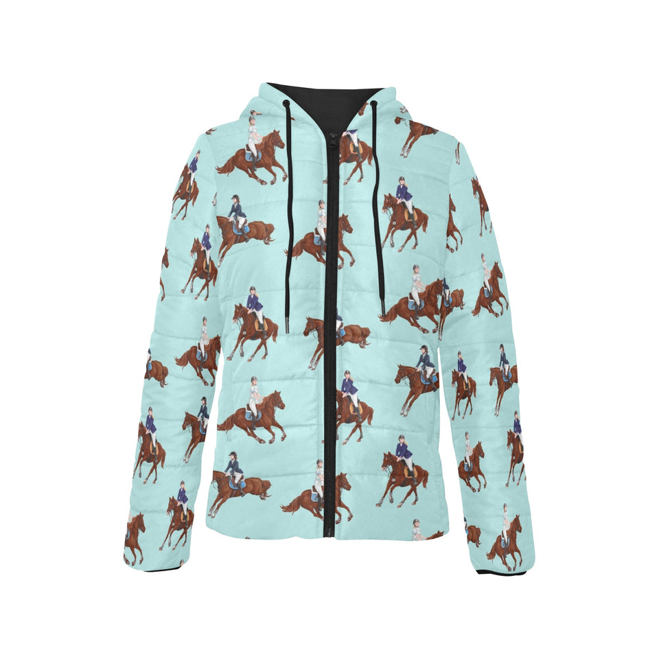 Horses running horses rider pattern Women's Padded Hooded Jacket