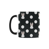 Cute white rabbit polka dots black background Morphing Mug Heat Changing Mug