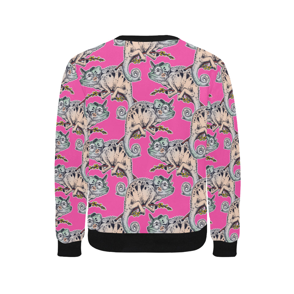 Chameleon lizard pattern pink background Men's Crew Neck Sweatshirt