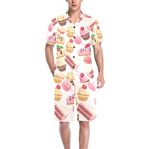 Cake cupcake sweets pattern Men's V-Neck Short Pajama Set