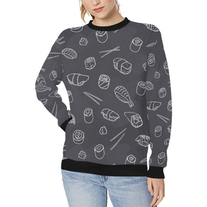 sushi pattern black background Women's Crew Neck Sweatshirt