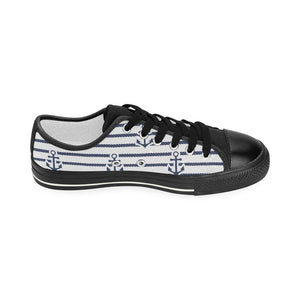 Anchor rope nautical  pattern Kids' Boys' Girls' Low Top Canvas Shoes Black