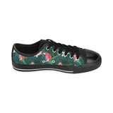 Parrot Palm tree leaves flower hibiscus pattern Men's Low Top Canvas Shoes Black