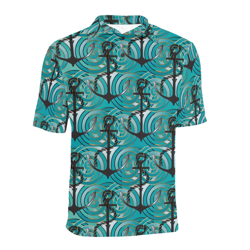 Anchor nautical green background Men's All Over Print Polo Shirt