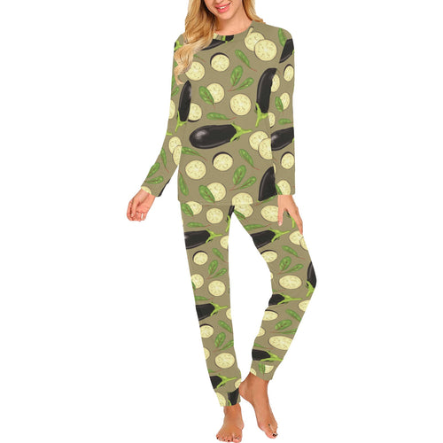 Eggplant Pattern Print Design 02 Women's All Over Print Pajama Set
