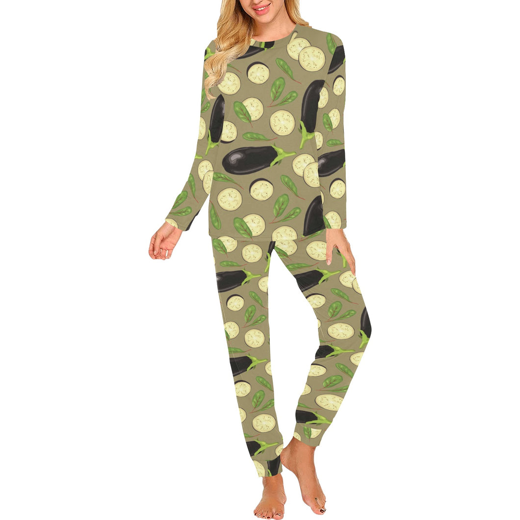 Eggplant Pattern Print Design 02 Women's All Over Print Pajama Set