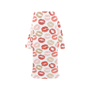 Lips Pattern Print Design 04 Blanket Robe with Sleeves