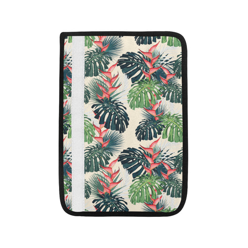 heliconia flowers, palm and monstera leaves Car Seat Belt Cover