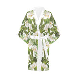 White orchid flower tropical leaves pattern Women's Short Kimono Robe