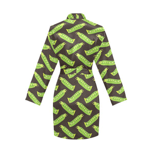 Green Peas Pattern Print Design 05 Women's Long Sleeve Belted Night Robe