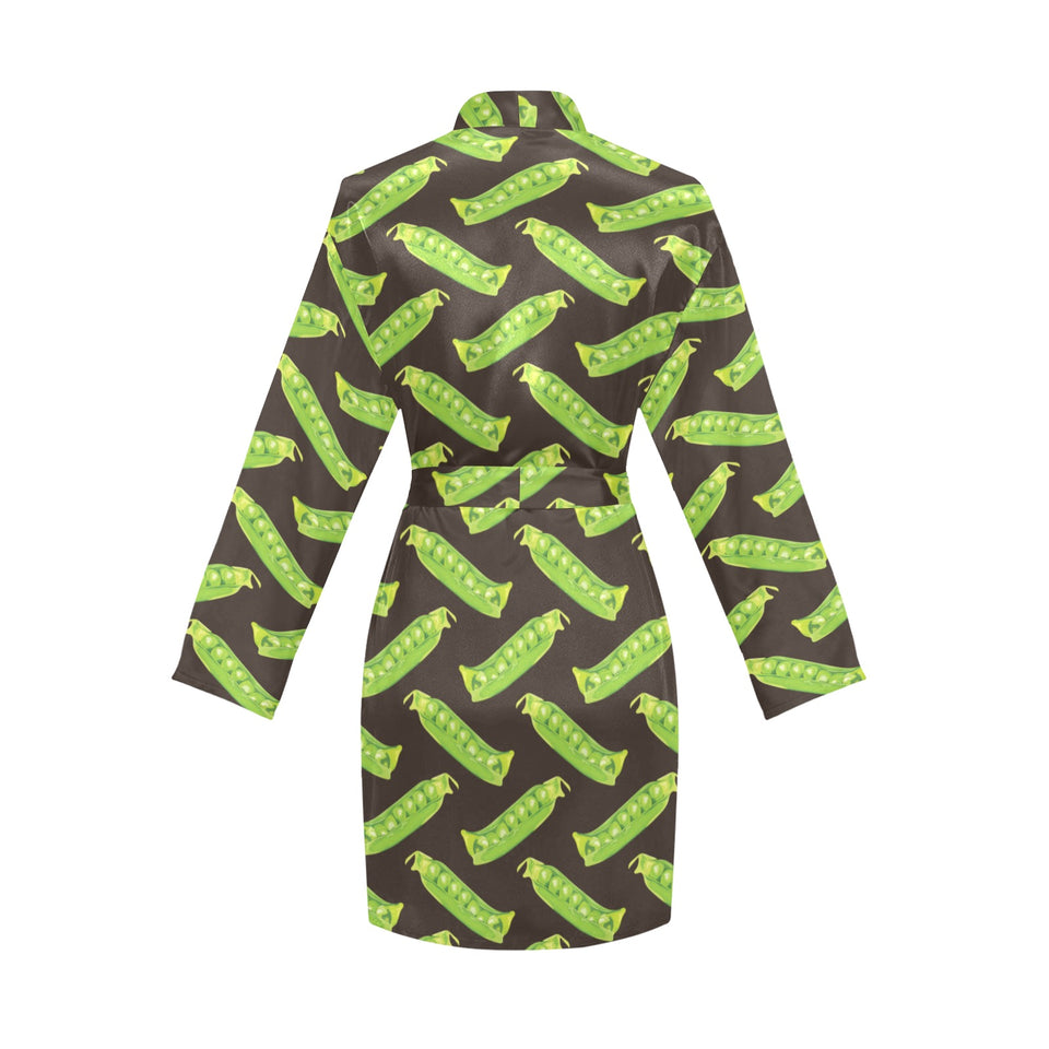 Green Peas Pattern Print Design 05 Women's Long Sleeve Belted Night Robe