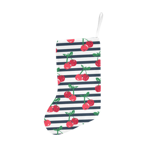 Hand drawn cherry pattern striped background Christmas Stocking
