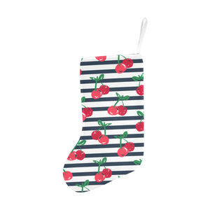 Hand drawn cherry pattern striped background Christmas Stocking