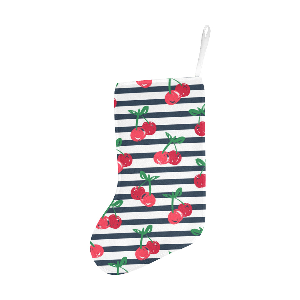 Hand drawn cherry pattern striped background Christmas Stocking