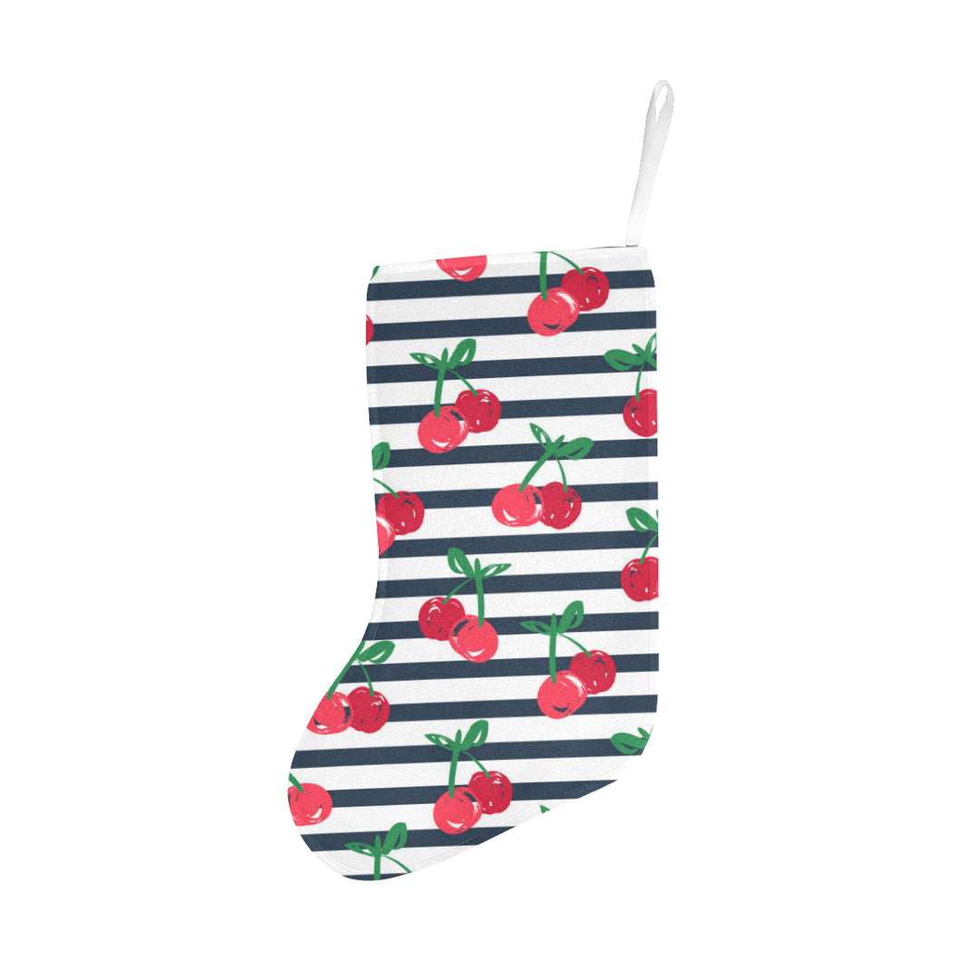 Hand drawn cherry pattern striped background Christmas Stocking