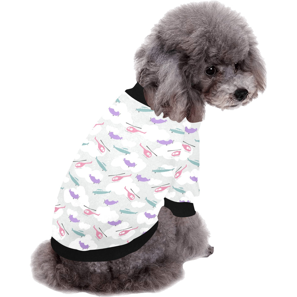 Helicopter plane pattern All Over Print Pet Dog Round Neck Fuzzy Shirt