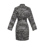 Handwritten cheese pattern Women's Long Sleeve Belted Night Robe