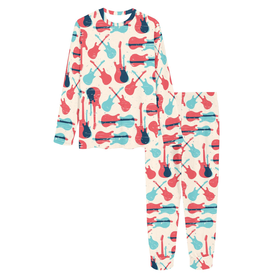 Red Blue guitar pattern Women's All Over Print Pajama Set