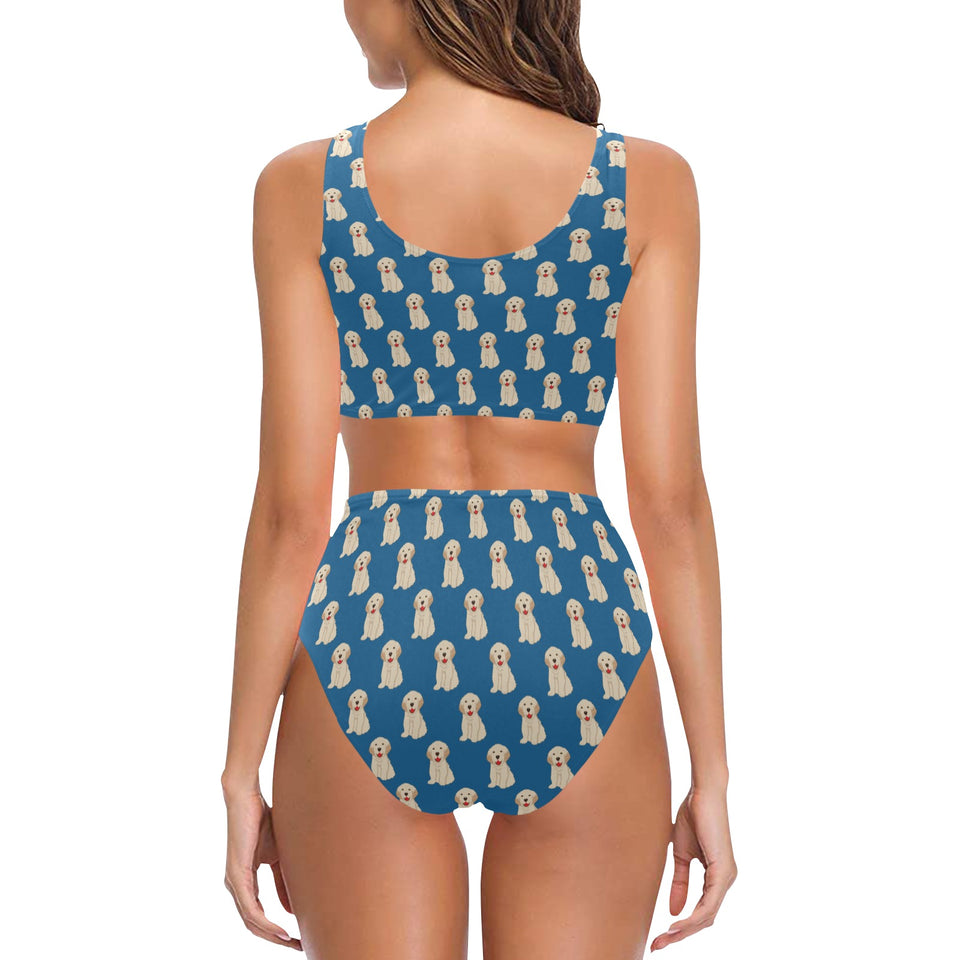 Golden Retriever Pattern Print Design 03 Chest Bowknot High Waisted Bikini Swimsuit