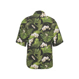 White orchid flower tropical leaves pattern blackg Women's All Over Print Hawaiian Shirt