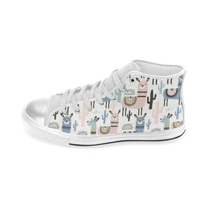 lama Alpaca cactus hand drawn pattern Women's High Top Canvas Shoes White