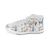 lama Alpaca cactus hand drawn pattern Women's High Top Canvas Shoes White