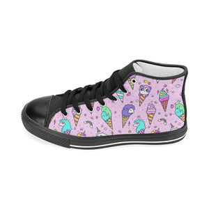 Cute ice cream cone animal pattern Women's High Top Canvas Shoes Black