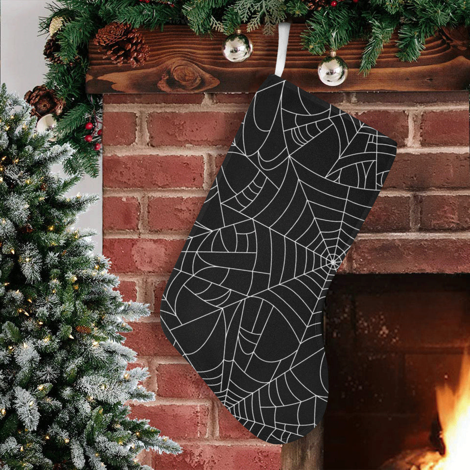 Spider web pattern Black background white cobweb Christmas Stocking