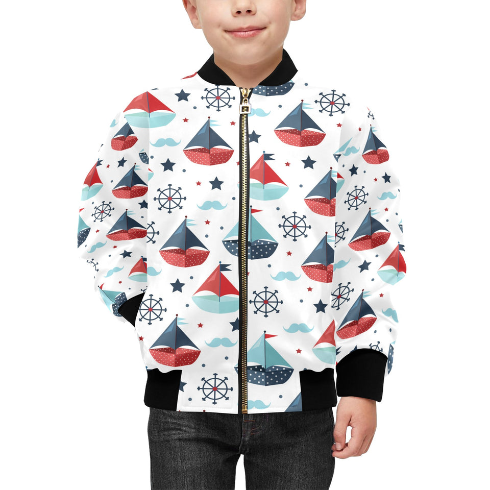 Cute color paper sailboat pattern Kids' Boys' Girls' Bomber Jacket