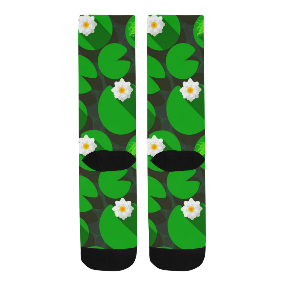 Frog waterlily pattern Crew Socks