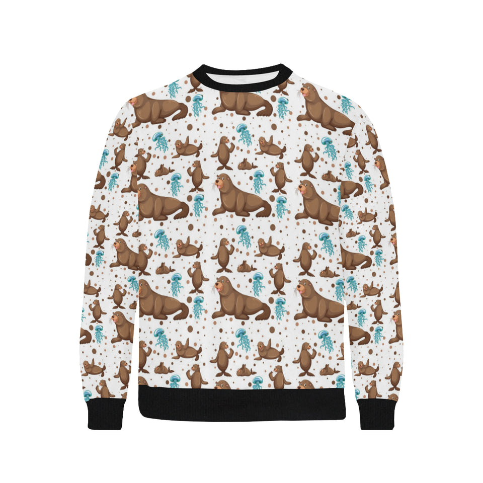 sea lion Seals jellyfish pattern Men's Crew Neck Sweatshirt