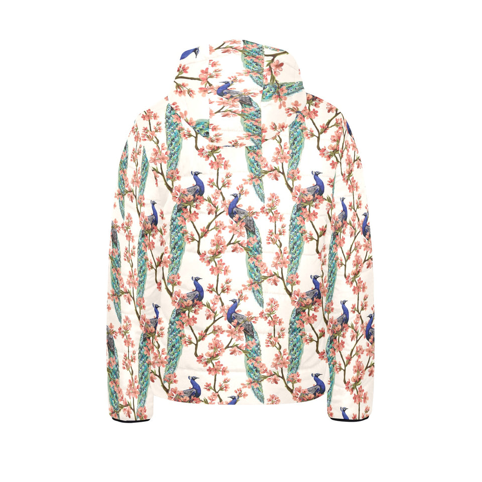 Peacock tropical flower pattern Kids' Boys' Girls' Padded Hooded Jacket