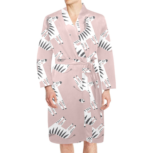 Cute zebra pattern Men's Long Sleeve Belted Night Robe