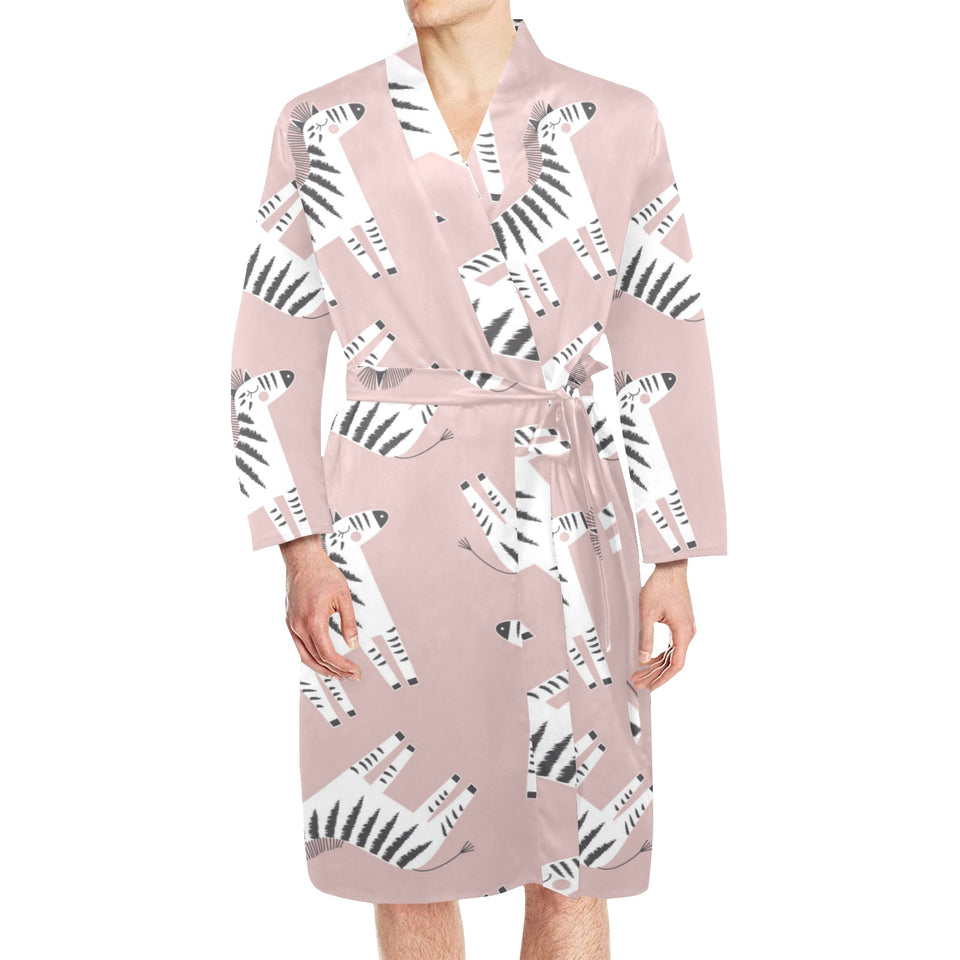 Cute zebra pattern Men's Long Sleeve Belted Night Robe