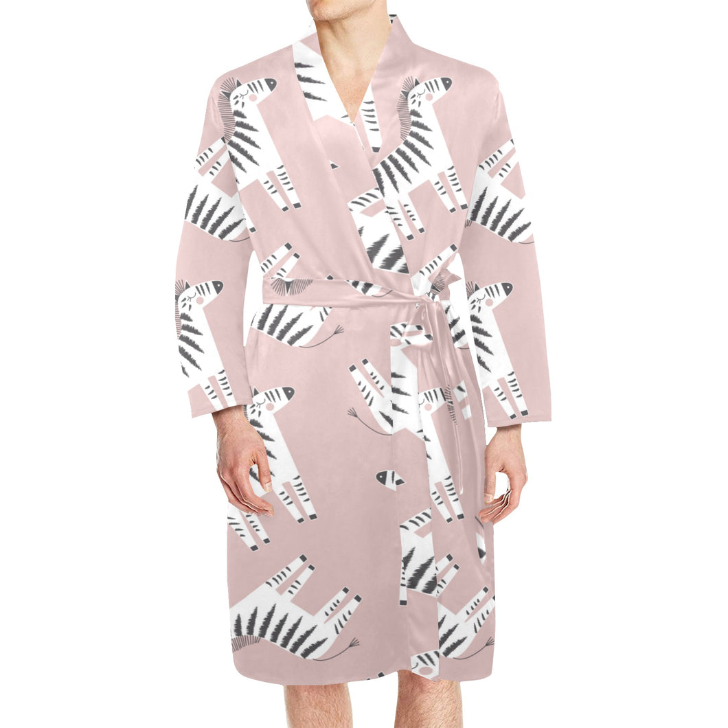 Cute zebra pattern Men's Long Sleeve Belted Night Robe