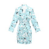 Seagull Pattern Print Design 01 Women's Long Sleeve Belted Night Robe